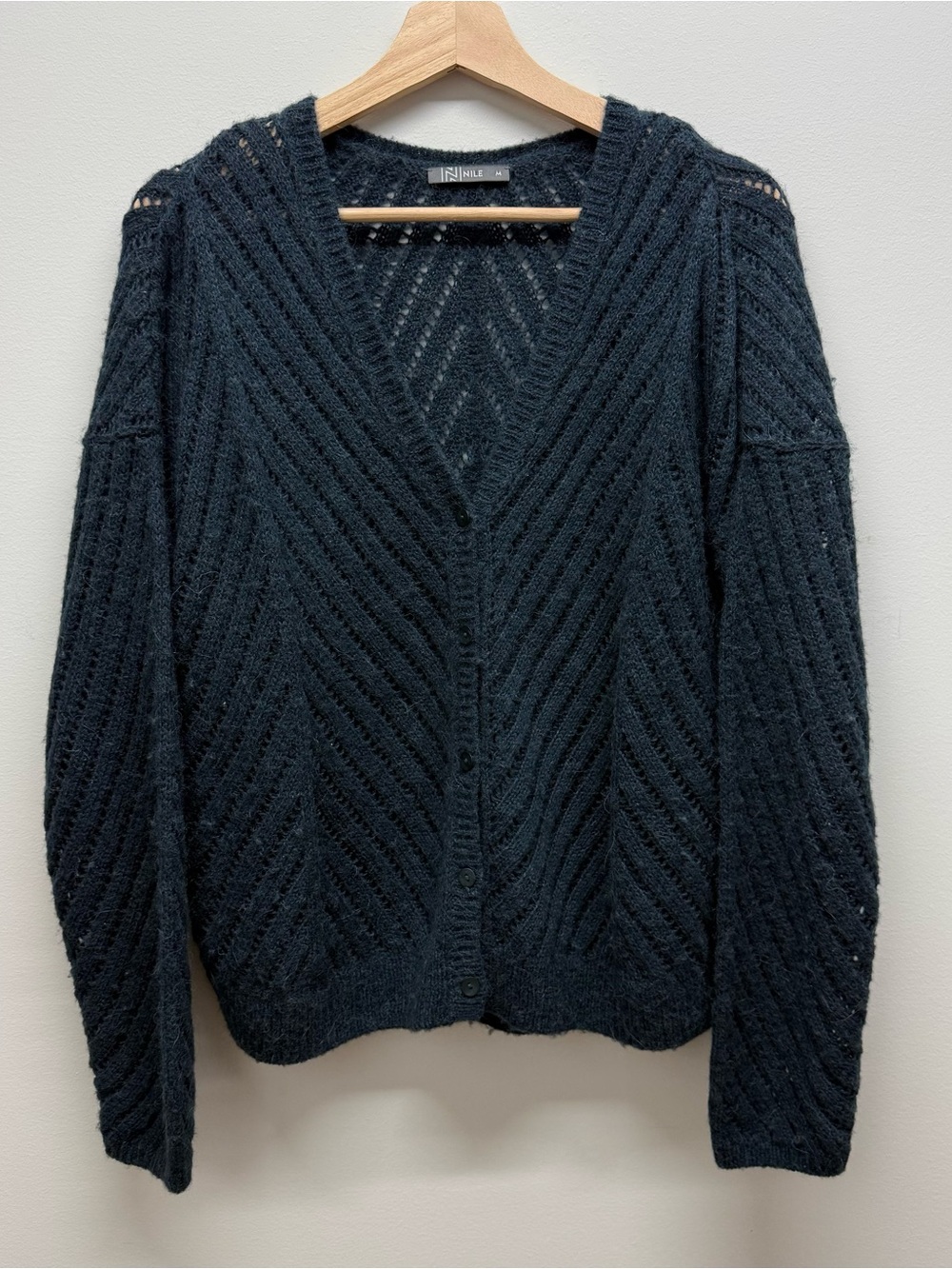 Nile Alpaca Blend Textured V Neck Button Cardigan Size Medium NILE ORIGINAL